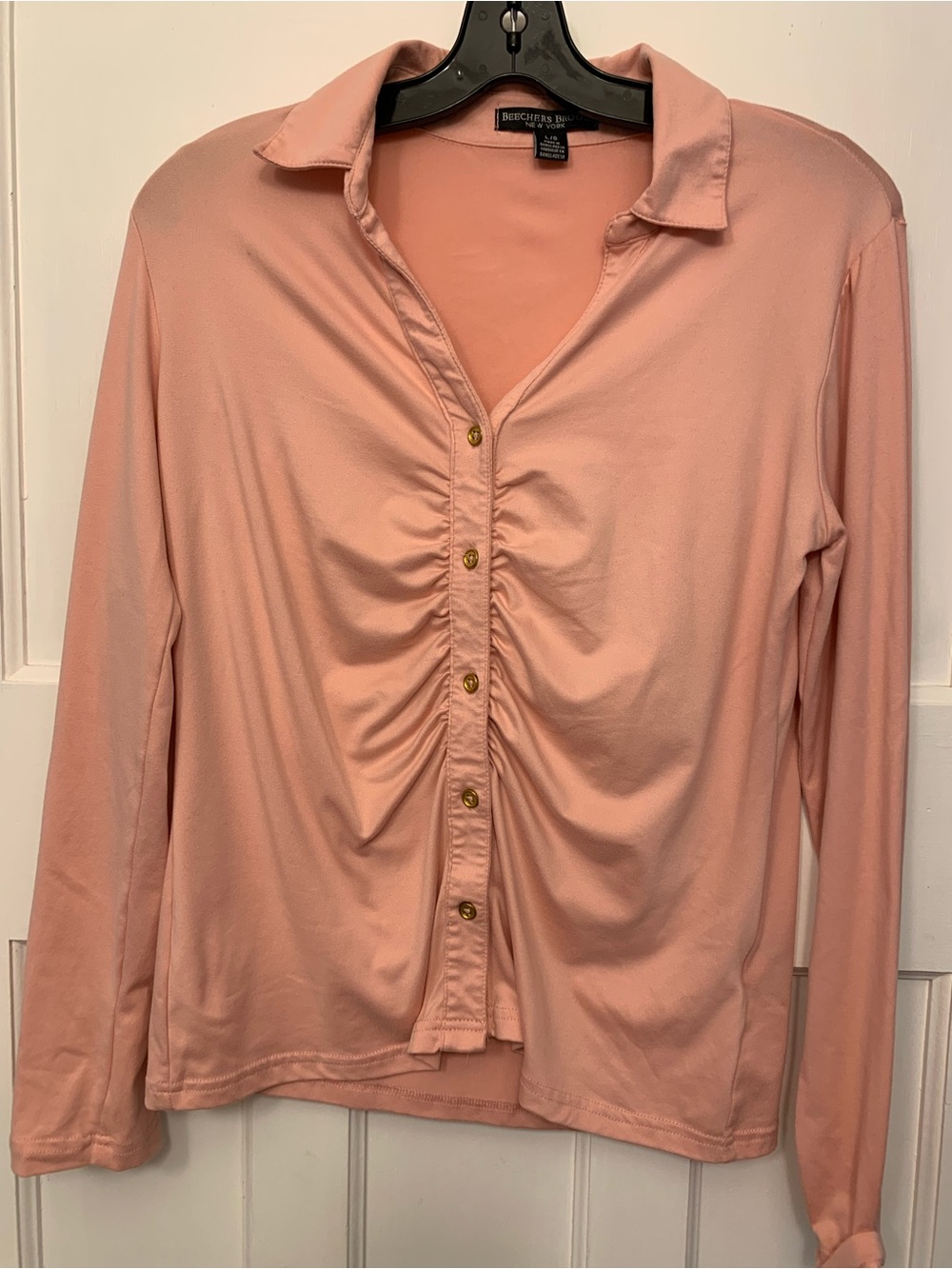 ⭐️ Beechers Brook Lg Button-Front Ruched Long-Sleeve Top - Blush Pink